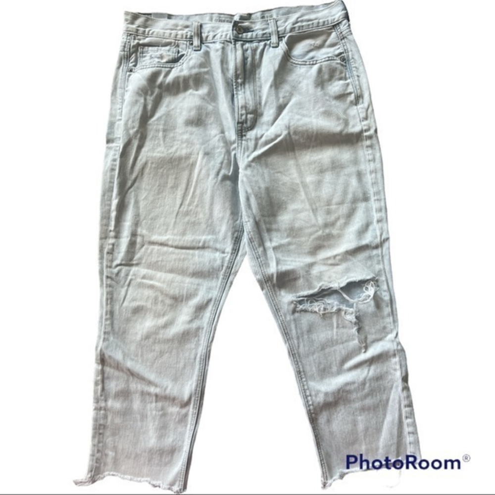 American Eagle Mom‎ Jeans Size 12 Extra Short Light Wash Distressed